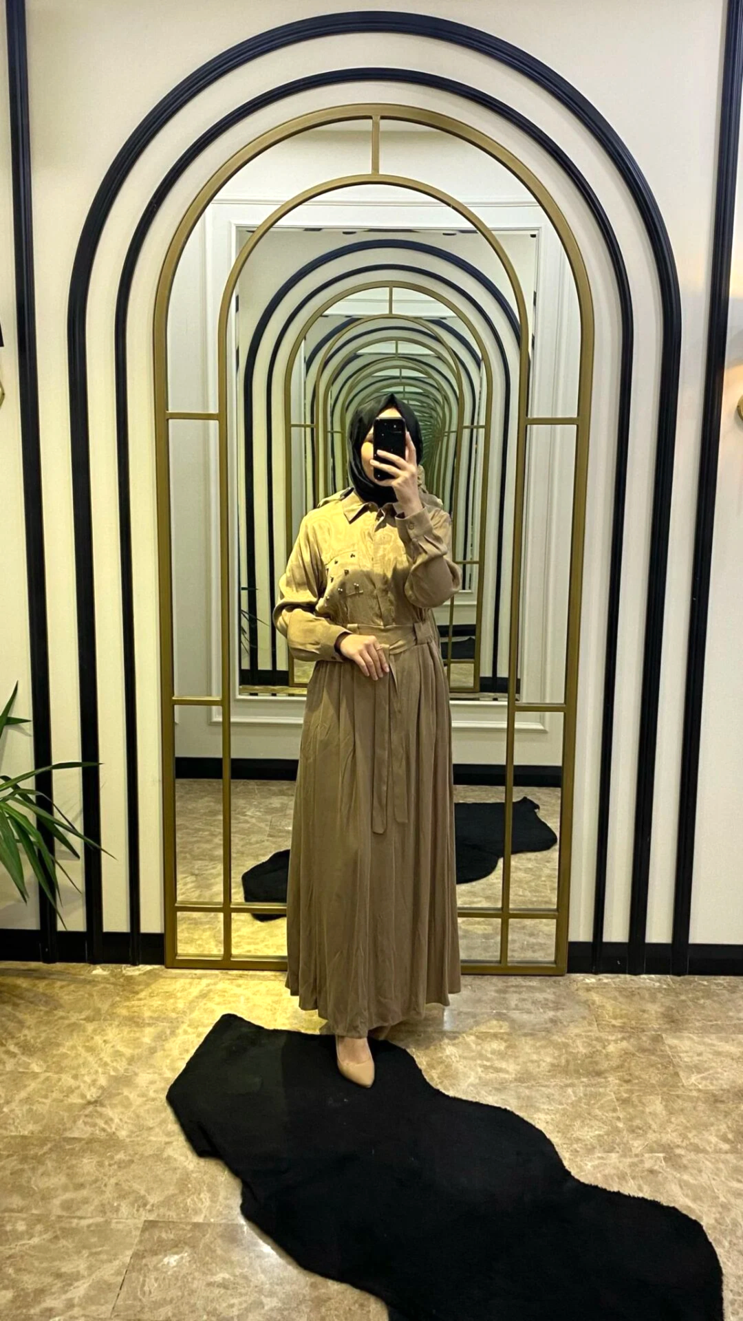 MY8 CAMEL İPEK KUPRA ELBİSE