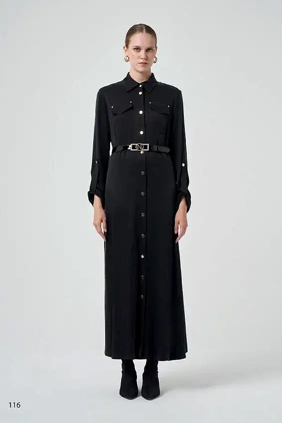 NUSS İPEK QUPRA SİYAH ELBİSE