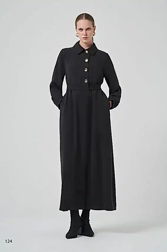 NUSS GOLD DÜĞMELİ SİYAH ELBİSE