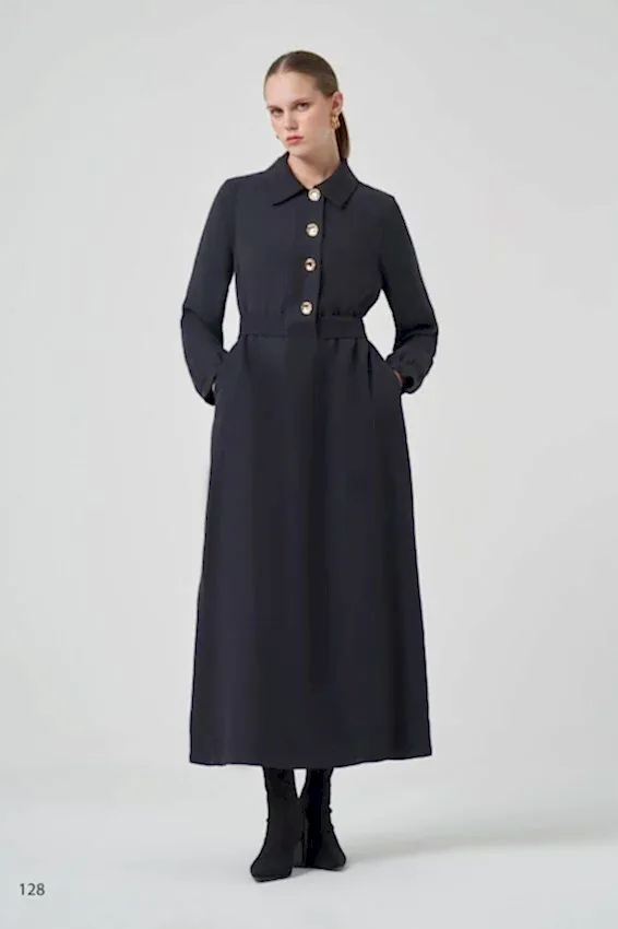 NUSS GOLD DÜĞMELİ LACİVERT ELBİSE