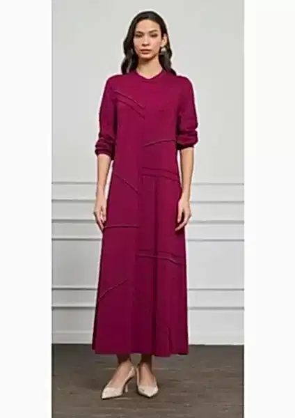 NUSS TAŞ DETAY ELBİSE BORDO