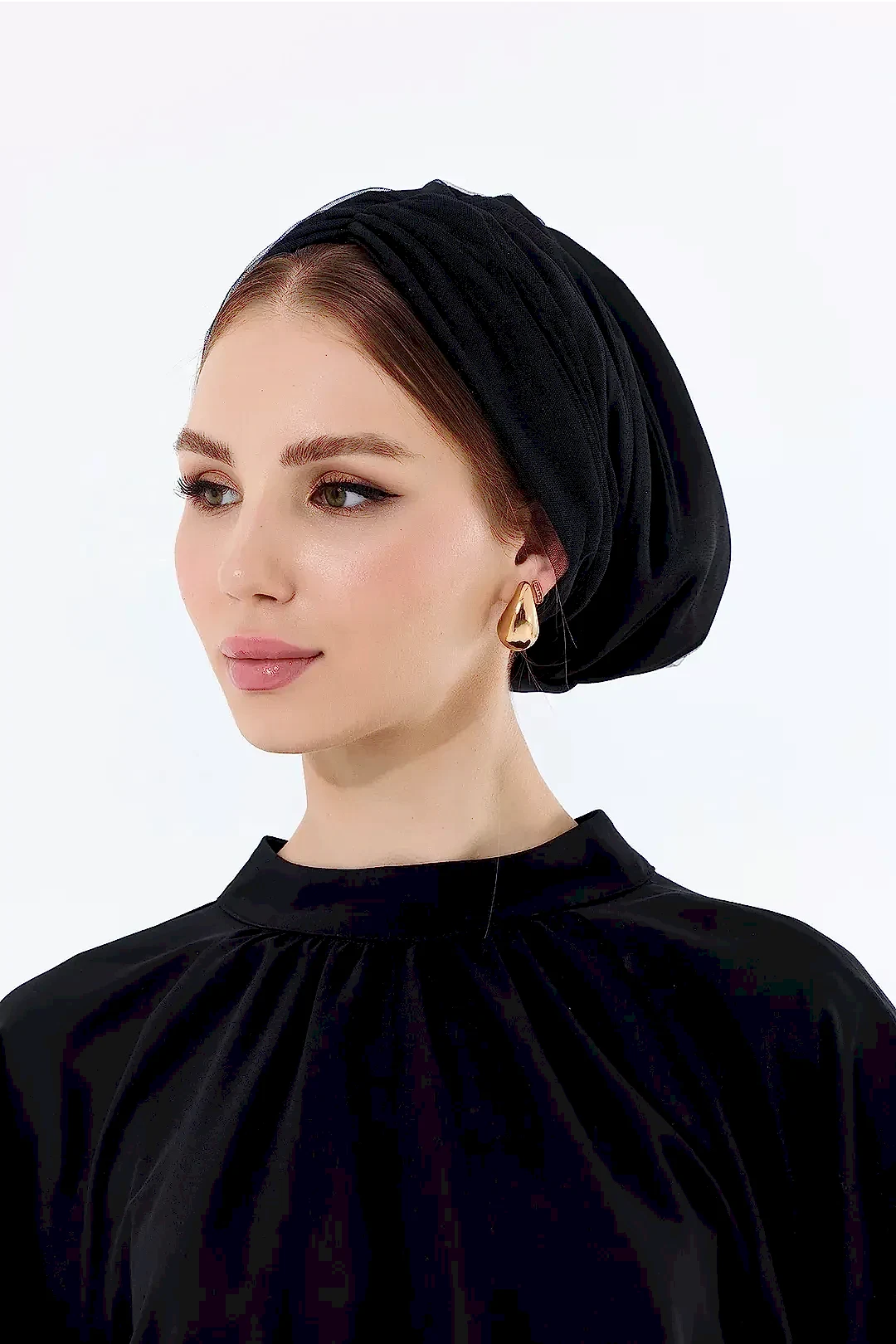 Hesya Dolgulu Günlük Tüllü Bone Siyah