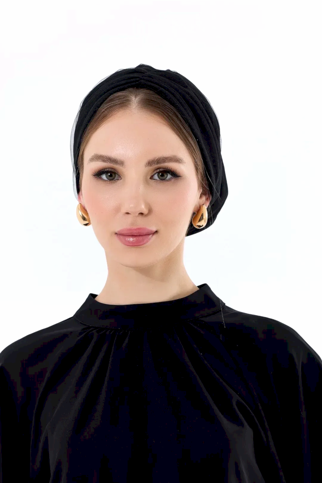 Hesya Dolgulu Günlük Tüllü Bone Siyah